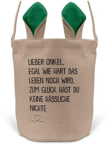 22Feels Onkel Osterkorb von Nichte mit Henkel Ostergeschenk Tragetasche Ostern Deko Osternest Körbchen Hasenohren (Beige/Grün)
