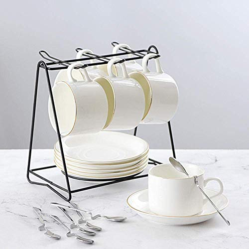 asdchZen Service à thé Continental pour la maison, lot de 6 tasses à café blanc, support de 150 ml (doré [6 tasses + 6 disques])