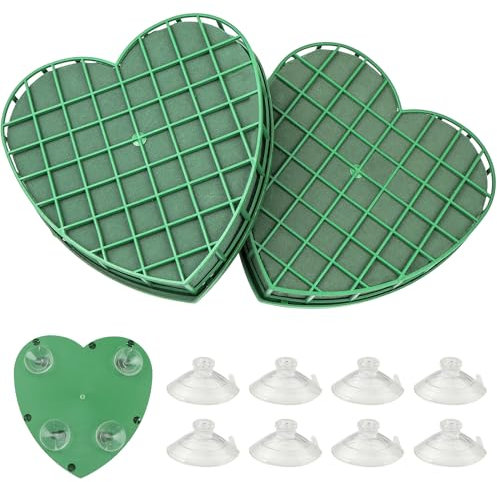 WEXFFU 2 Pezzi Spugna per Fiori, Spugna per Fiori Finti, Spugna Fiori con 8 Ventose, Cuore Schiuma Floreale per Feste, Auto, Matrimonio, Fiori Freschi (21CM)