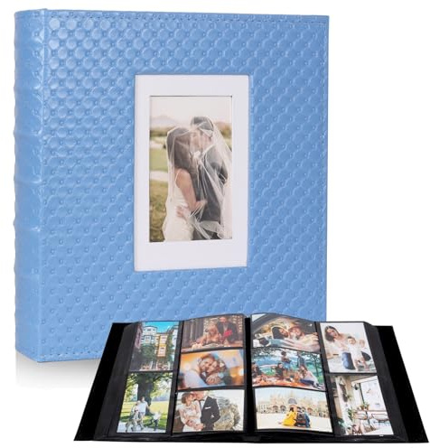 RECUTMS Large Capacity Photo Album 4x6, 600 Photos PU Leather Picture Album with Black Pages, Horizontal & Vertical Pockets, Clear Sleeves Memory Book for Family, Travel, Wedding & Gift (Blue)