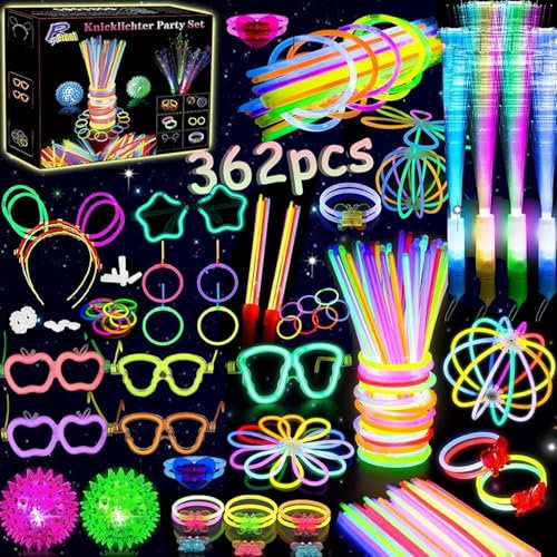362 PCS Glow Sticks Party Packs for Children, Glow in the Dark Party Supplies, Glow Sticks Bulk DIY Glow Necklaces Glasses Bracelets Headband, Party Supplies, New Years Eve Party Accessories