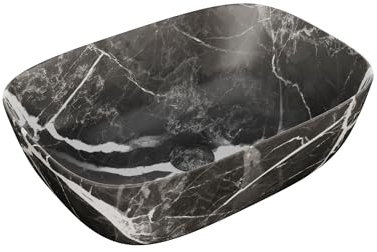 LEMONBATH - Lavabo de Cerámica Ovalado Negro - 46 x 32,5 x 13,5 cm - Sobre Encimera para Mueble de Baño con Válvula - Lavamanos