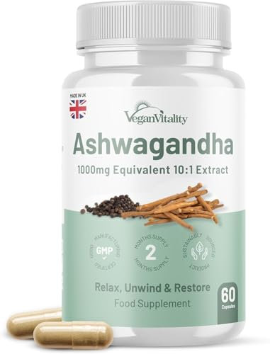 Ashwagandha High Strength 1000mg, Cortisol Reducing Supplement, Organic Ashwagandha Capsules with Black Pepper to Reduce Stress Hormones and Fatigue