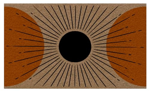 Jakayla Boho Coco Coir Front Door Mat Outside Entrance, Coconut Coir Welcome Mat, Art Mid Century Modern Sun Outdoor Doormat for Outside Entry, Patio, Yard, Front Porch, Farmhouse, Garage, Home Decor