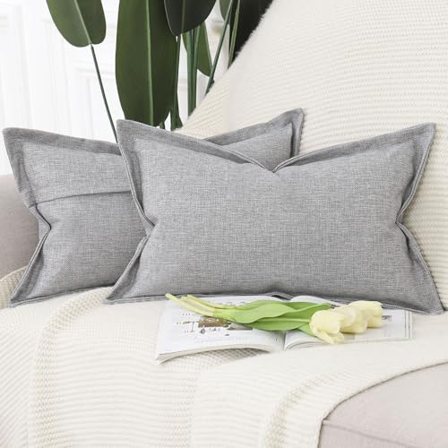 Madizz 2er Set Imitationsleinen Kissenbezügen mit breiter Kante Weiche dekorative Kissenbezüge für Sofa Schlafzimmer Kissenhülle Hellgrau 40x60 cm Rechteckig