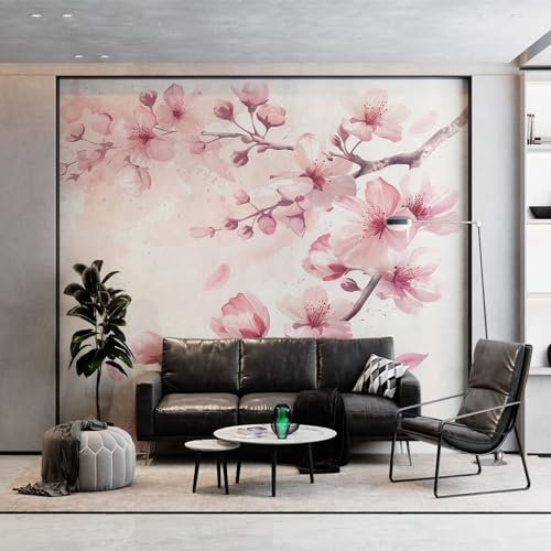 3D Papier Peint Floral Cerisier en Fleurs Rose, Peinture Murale Intissé Photo Bronzer Mural Poster Salon Chambre Mur de fond Chambre des Enfants Bureau Décoration de Maison, 350 x 256 cm (L x H)