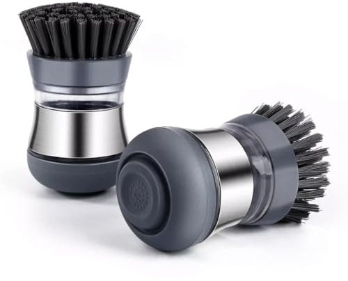 Mayaaran Spazzole per lavare i piatti, con manico, ricaricabile, per lavare i piatti, per la cucina, confezione da 2 spazzole per piatti, colore grigio, spazzola a mano