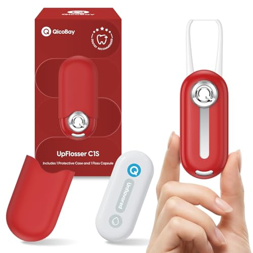 QicoBay UpFlosser C1S Återanvändbar automatiskt slingrande tandtråd med utbytbar tandtrådskapsel, snabb och djup rengöring, bärbar tandtråd för resor, återvinningsbar nollavfallsdesign, oätlig (Lava