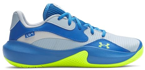 Under Armour Unisex Lockdown 7 Low, Breathable and Lightweight Basketball Shoes, Basketball Trainers with EVA Midsole and Traction,Blue Calm / Blue Atlantis / High Vis Yellow,9