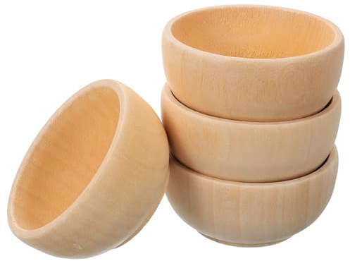 COLLBATH 8 piccole ciotole in legno, mini posate giocattolo, per progetti di bricolage, decorazione, per giocare, giocattoli in legno, materiale fai da te in legno, accessori fai da te