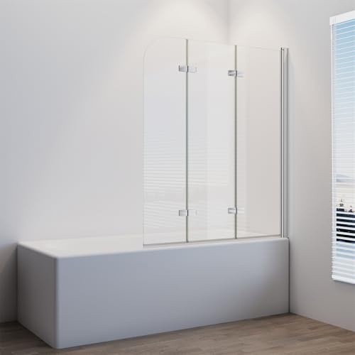 IMPTS Duschwand für Badewanne 120x140 cm, Duschabtrennung Duschtrennwand Faltbar 3 teilig Badewannenaufsatz Glas mit 6mm Nano ESG klarglas 180° Schwingen