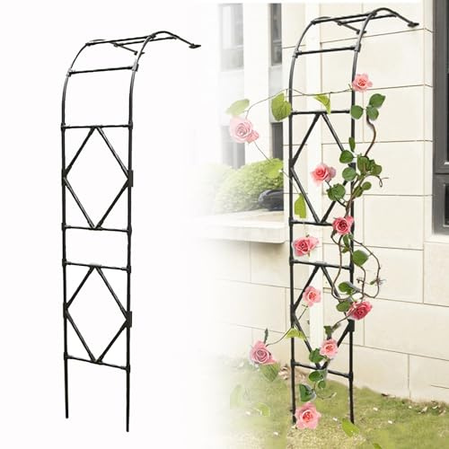Puerta arqueada, Enrejado de Arco de jardín de Metal para Plantas trepadoras, Arco de Rosas para Exteriores, pérgola, Estructura Decorativa para jardín, Color Blanco y Negro (Negro, 90 x 240