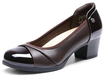 DREAM PAIRS Women's Pumps Low Chunky Block Closed Toe Shoes Work Comfortable Heels Round Toe Dress,Size 8,Brown,DWUMPU2507