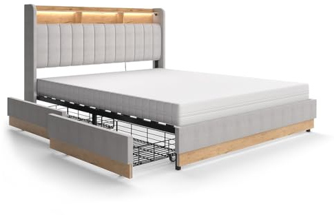 VitaliSpa Polsterbett Nura, Grau, 160x200 cm | mit Matratze, mit USB-Ladeanschluss, LED-Beleuchtung und Fernbedienung