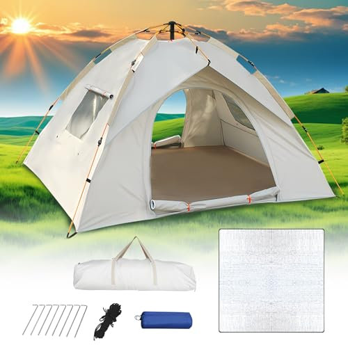 Tenda Campeggio 2-4 Posti Con Cuscinetto Antiumidità,Tenda da Campeggio,Tenda Pop Up,Ultraleggero, Protetto Dai Raggi UV, Impermeabile, Isolante, per lo Zaino in Spalla, Escursionismo e Altro Ancora