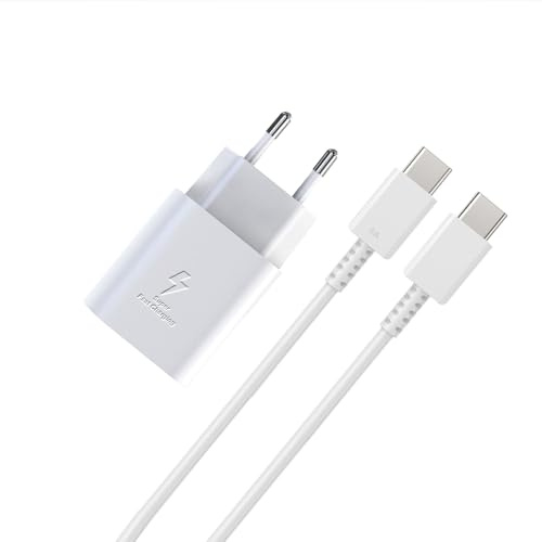 25W Chargeur Rapide avec Câble Type C pour Samsung Galaxy S22 S23 Ultra S21 S21 FE 5G S20 A54 A53 A34 A33 A14 A13 USB C Ultra USB C Super Rapide iPad Pro Huawei Chargeur Blanc