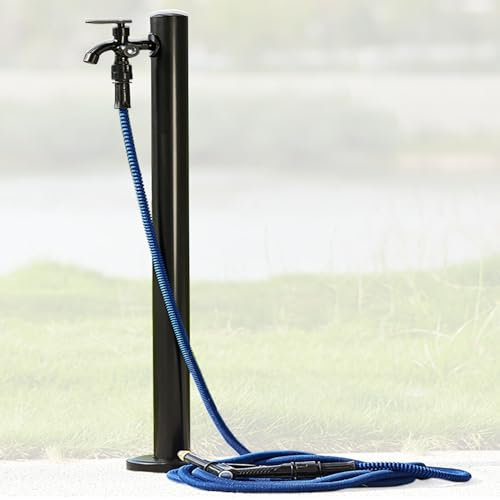 Robinet de fontaine sur pied pour terrasse, terrasse, extérieur, colonne d'eau sur pied, poteau rond, noir, 95 cm de haut, pour décoration de jardin et cour