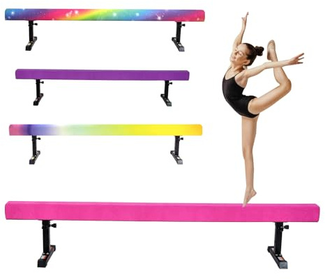 Schwebebalken 5 Höhenverstellbar Schwebebalken Für Zuhause Belastbar 50KG Balancierbalken Kinder 180CM Lang Hoher und niedriger stabiler Boden aus Holz,Trainingsgeräte für das Fitnessstudio-Rosafarben