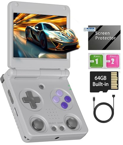 GiipGoop RG34XXSP - Console da Gioco Portatile Retro RG34XX SP con 64G Precaricato 5000+ Giochi, Batteria da 3300 mAh, Arcade Portatile Supporta 30+ Simulatori 5G WiFi Bluetooth HD Grigio