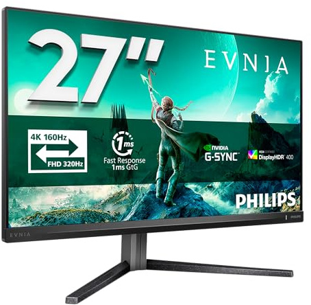 Philips Evnia 27M2N3800A - 27 tum Ultra HD-spelskärm, 160 Hz, 0,5 ms MPRT, HDR400, G-Sync (2X HDMI 2.1, 1x DisplayPort 1.4, USB-hub) svart grå
