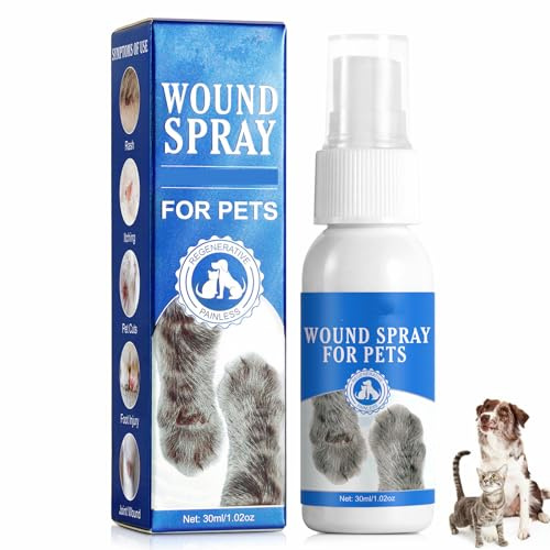 Rakiuty Spray para Heridas para Mascotas, Spray para Heridas Perro, Cuidado de la Piel para Mascotas, para Limpieza y Cuidad, 30 ml