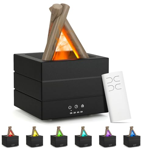 Essential Oil Diffuser, Bonfire Aromatherapy Diffuser, 280ML Campfire Flame Fire Diffuser for Home with 7 Colour LED Lights, Timer, Auto Shut-Off, Mist Humidifiers, Aromatherapy Gifts for Women