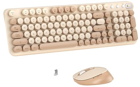 Links9+ Wireless Keyboard and Mouse Combo, Full-Size Retro Typewriter Keyboard Style, 2.4GHz USB Receiver, Plug-and-Play, Keyboard Mouse Set for Computer, Laptop, Windows, Mac, and PC (Milk Tea)