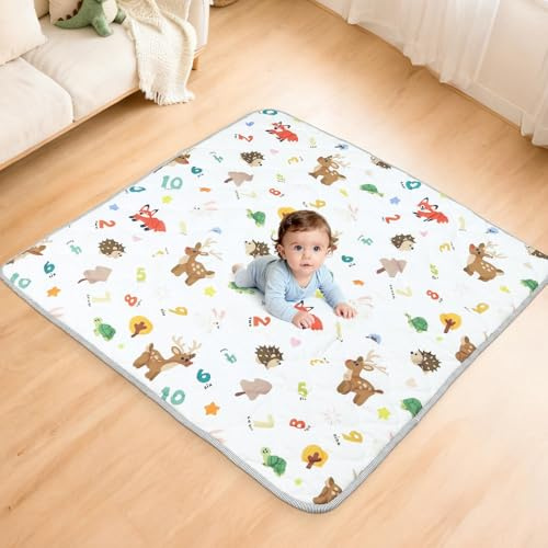eSynic 120x120x2.6cm Foldable Baby Play Mat Thick Floor Mat Educational Crawling Mat baby Playpen Playmates for Toddlers 1-3 Years Safety, Machine Washable, Soft & Non-Slip, Portable for Indoor&Travel