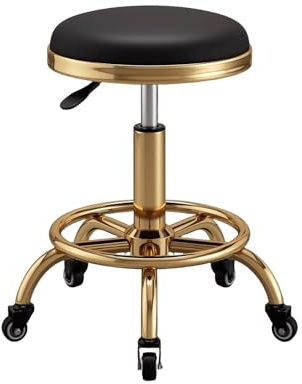 Küchenhocker Höhenverstellbar 44-58 cm Hocker mit Rollen für Die Werkstatt Gitarrenhocker Dickes Sitzkissen für Zuhause, Lager und Geschäft(Gold)