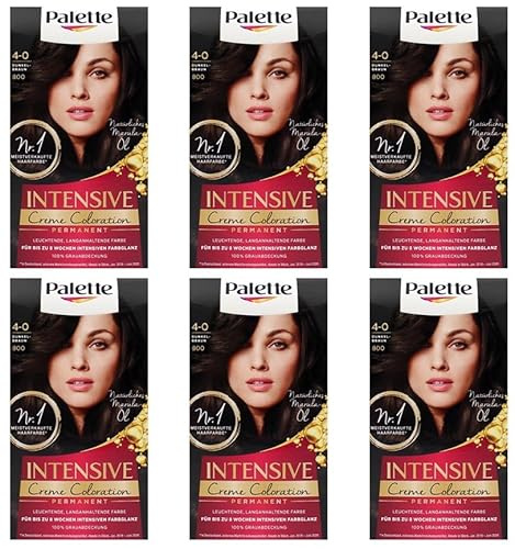 6x Palette Intensiv Creme Coloration 4-0/800 Dunkelbraun permanente Haarfarbe für leuchtende langanhaltende Farbbrillanz Für bis 8 Wochen intensiven Farbglanz,115ml (6er Pack)