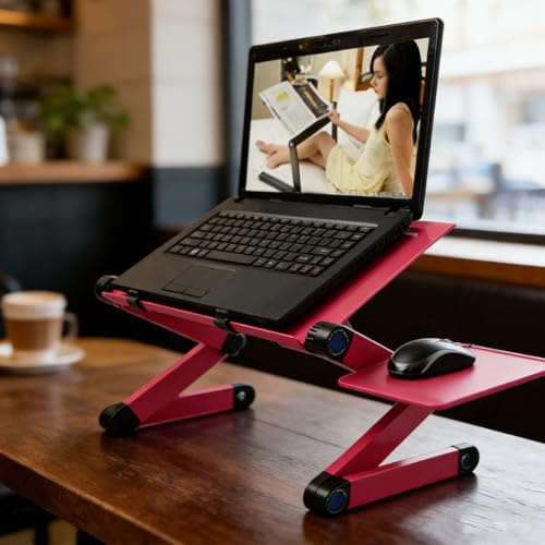 RASTKY Bureau Portable pour Ordinateur Portable, Plateau ventilé en Aluminium avec Support de Souris pour Lit, canapé, Chaise de, Rouge 16,5 X 10,2 Pouces