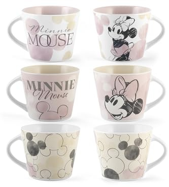 H&H Set 6 Tazze da Tè Minnie Blogger in New Bone China – Decoro Disney, Senza Piattino, Capacità 280 cc