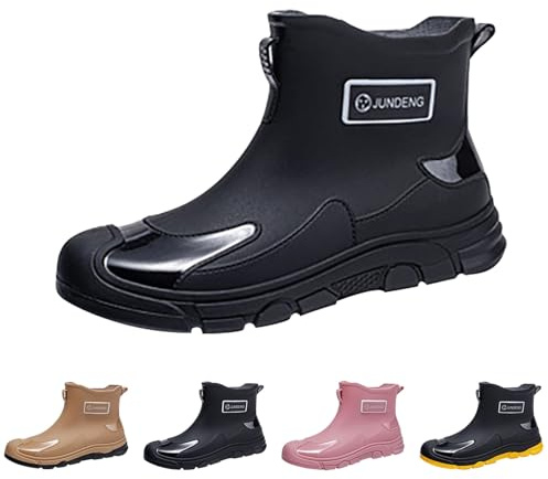 Bottes de pluie courtes en caoutchouc pour femme - Bottines courtes en caoutchouc imperméables - Bottes de pluie pour l'extérieur - Bottes hautes à enfiler - Chaussures aquatiques confortables à tige