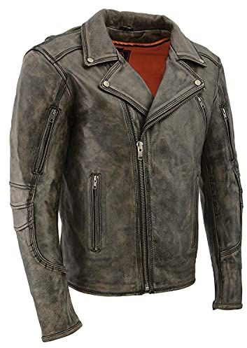 Milwaukee Leather MLM1515 Men's Classic Beltless Distressed Brown Leather Triple Stitched Motorcycle Biker Jacket - X-Large