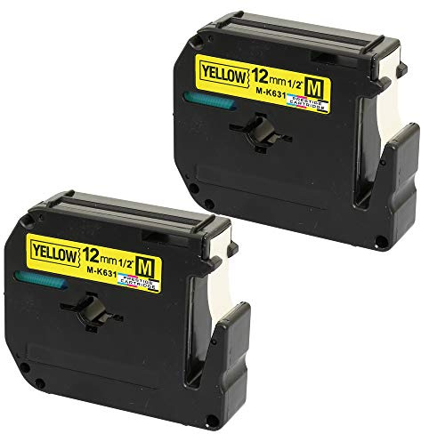 2 Schriftband-Kassetten M K631 MK631 M-631 schwarz auf gelb (12mm x 8m) kompatibel für P-Touch PT-45 PT-45M PT-55 PT-55S PT-65 PT-70 PT-70SR PT-75 PT-80 PT-85 PT-90 PT-M95 PT-100 PT-110
