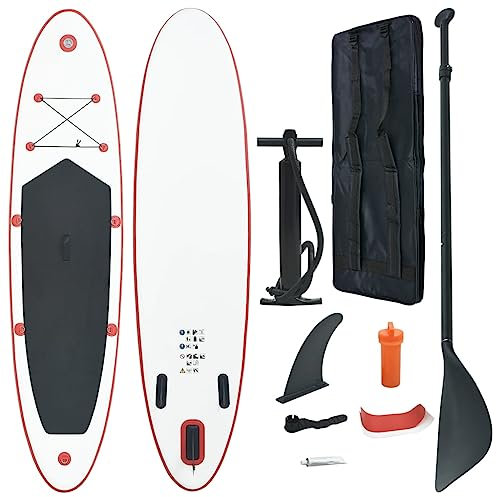vidaXL Stand Up Paddle Board Set Aufblasbar SUP Surfbrett Surfboard Paddelboard Paddling ISUP Wellenreiter mit Tragetasche Rot Weiß