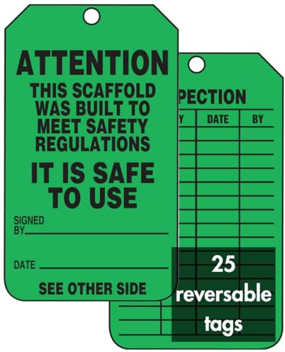 Accuform Signs TRS328CTP Scaffold Status Tag, Legend ATTENTION THIS SCAFFOLD WAS BUILT TO MEET SAFETY REGULATIONS - IT IS SAFE TO USE, 5.75 Length x 3.25 Width x 0.010 Thickness, PF-Cardstock, Black on Green (Pack of 25)