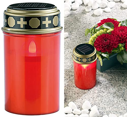 Pearl Candle Lights - Lampada da Tomba: Luce LED Solare per cimitero, con Luce Continua, Candlelight-LED, Pannello Solare (GUIDATO Candele tombali, Candele per cimitero, Elettronico sensore)