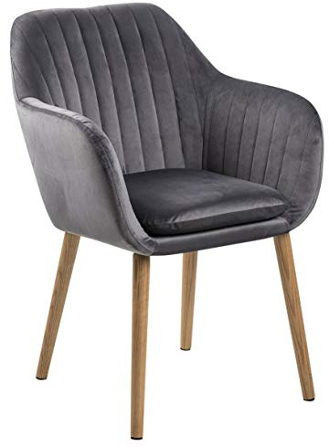 AC Design Furniture Wendy Esszimmerstuhl 1 Stück, Grauer Küchenstuhl, Polstersitz in Samt und Holzbeine auf Eiche, Dunkelgrau/Natur, B: 57 x H: 83 x T: 61 cm