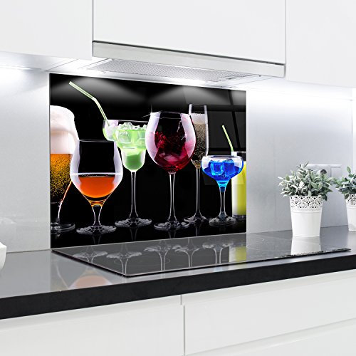 Splashback Tempered Glass Heat Resistant Toughened Decorative - 90 x 65 cm - 4 mm Thick - Perfect behind Gas, Ceramic and Induction Cookers - Easy to Clean and Hang