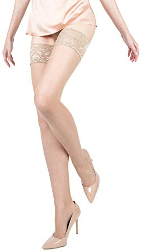 VIENNE MILANO Sheer Thigh High Stockings, Hold-ups, Stay ups - 15 Denier (Made in Italy) (Nude, XXXL)