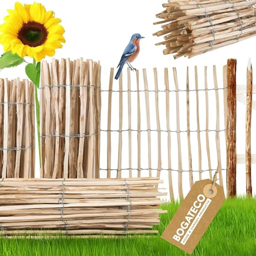 BOGATECO Staketenzaun Haselnuss Kastanie | Holz-Zaun 80 cm Hoch & 500 cm Lang | Lattennabstand 7-8 cm | Perfekt als Gartenzaun | Zaun Garten Steckzaun Holzzaun | Langlebige