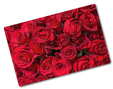 Tagliere in Vetro Temperato 80x52 cm Rettangolare con Stampe Resistente al Calore con Piedini Antiscivolo Antigraffio Durevole e Igienico da Cucina Facile da Pulire - Rose rosse