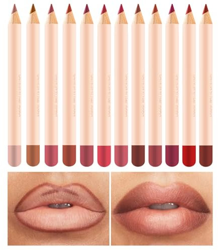 Allbestaye Lipliner Set,12pcs/Set Rot Matt Konturenstifte Lippenstifte Wasserfest Make-up Kit Lip liner Pencil