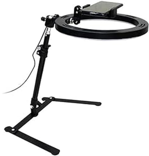 XUMI Anello luminoso a LED a intensità variabile da 10 pollici con supporto e supporto per telefono, scrivania treppiede regolabile per Youtube Video, Photography, Selfie, Vlog, Live Streaming, nero