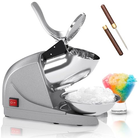 Greatrue Shaved Ice Machine, Electric 3 Blade Snow Cone Machines, 380W Ice Crusher Machine, 286 lb/hr Ice Crusher, Ice Shaving Machine for Home and Commercial (Silver)