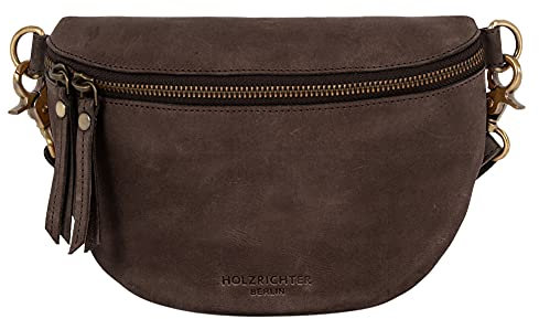 HOLZRICHTER Berlin - Mittelgroße Bauchtasche aus Leder für Damen, 12 x 22 x 6 cm, Vintage Gürteltasche, Handgefertigte Hüfttasche, Premium Accessoire in Schwarz, Braun, No 2-1 (Schokoladenbraun)