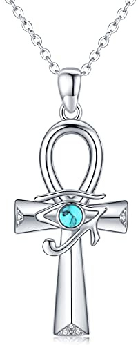 Midir&Etain Ankh Kette 925 Sterling Silber Auge des Horus Anhänger Halskette Ägyptische Halskette Ankh Kreuz Schmuck Geschenk für Damen Herren