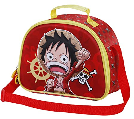 One Piece Luffy-Bolsa Portamerienda 3D, Rojo, 25.5 x 20 cm