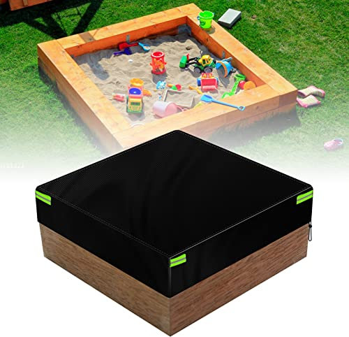 MaxAwe 150*150*20cm 210D Sandkasten Abdeckung mit Kordelzug, Schwarze Wasserdicht Sandkastenabdeckung Abdeckplane, Schatten und Staubdichte Plane mit Gummiband für Sandkasten Pool, Terrase, Garten